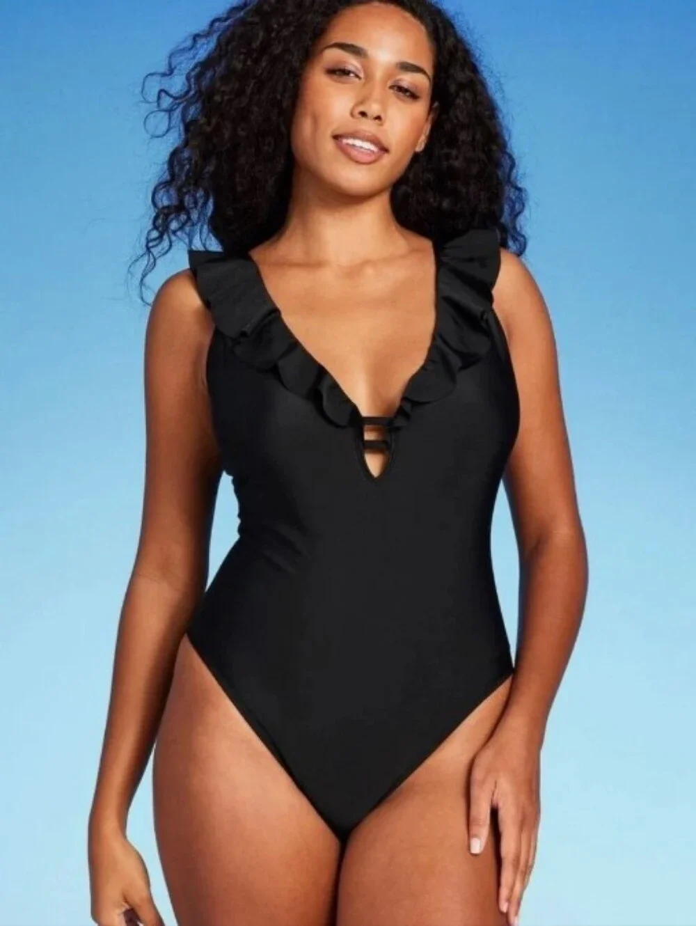 Ruffled One-Piece Swimsuit Black Sz XL (16) by Shade & Shore NWT